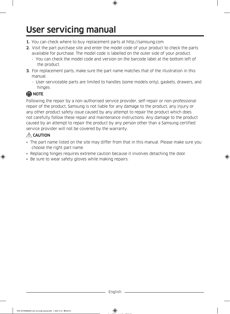 Page 1 de la notice Manuel utilisateur Samsung RT53K665PSL