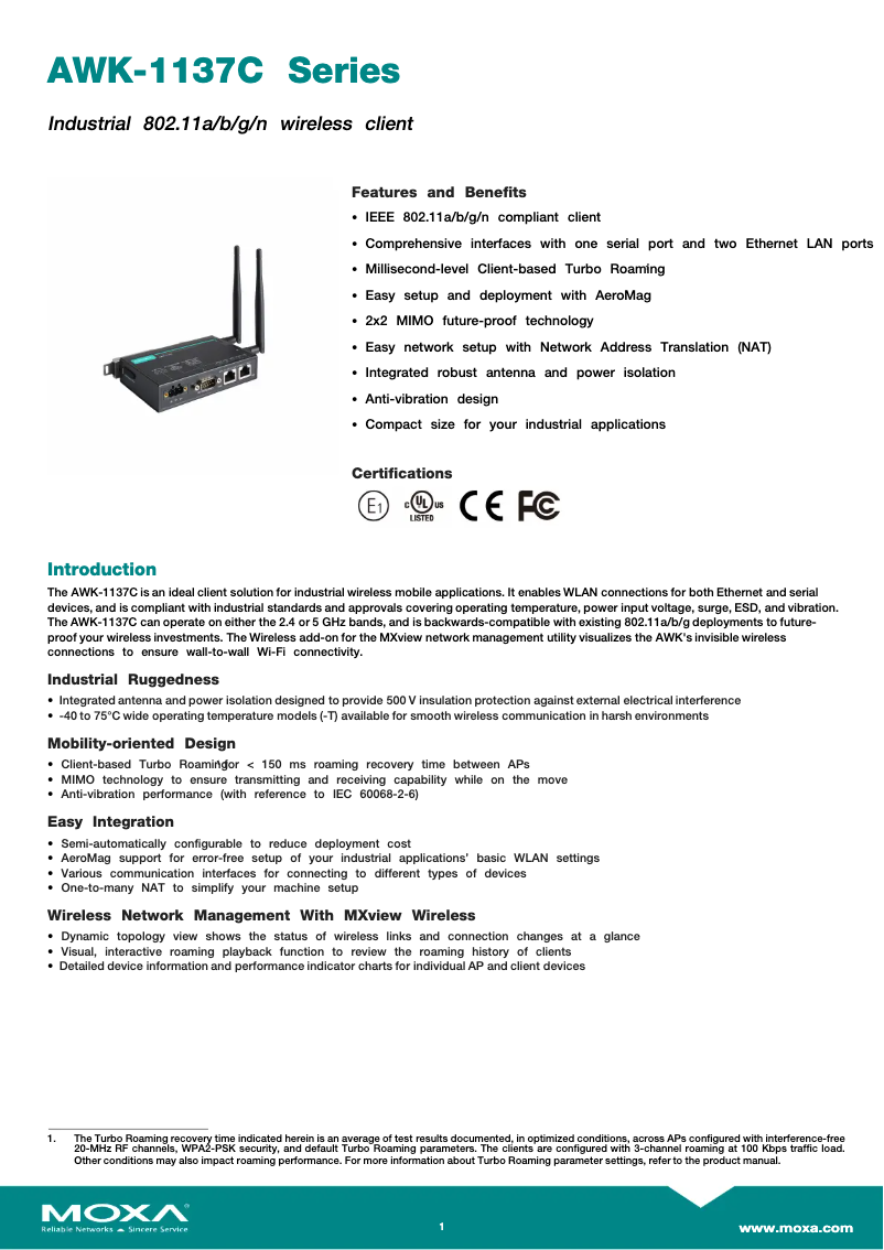 Page n°1 - Manuel utilisateur Moxa AWK-1137C-US