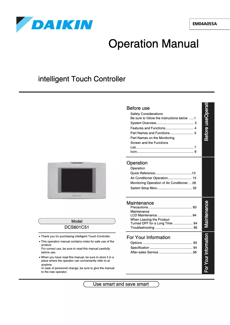 Page 1 de la notice Manuel utilisateur Daikin DCS601C51