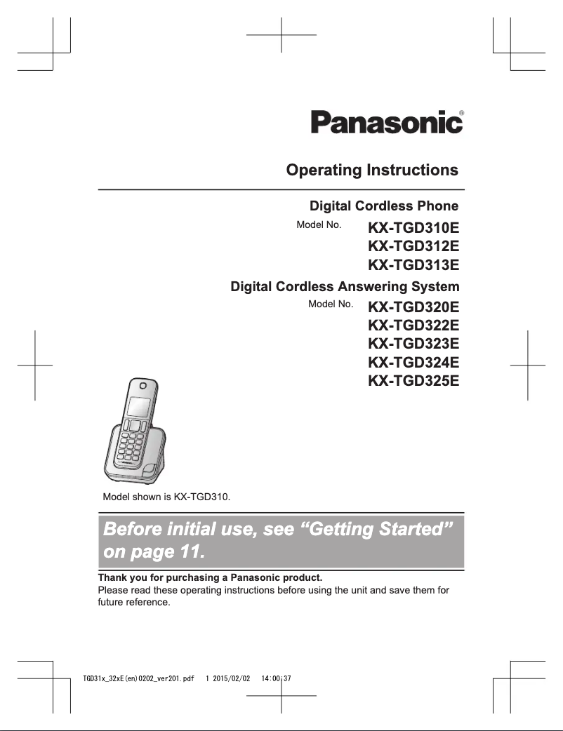 Page n°1 - Manuel utilisateur Panasonic KX-TGD325