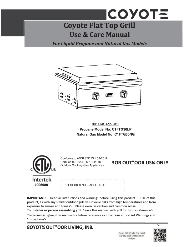 Page n°1 - Manuel utilisateur Coyote C1FTG30LP