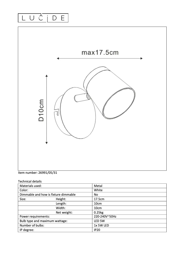 Page n°1 - Manuel utilisateur Lucide Heloïse 26991/05/31