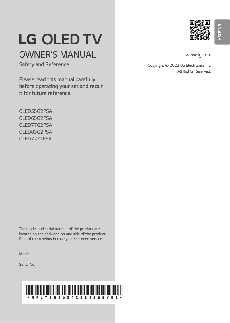 Page 1 de la notice Manuel utilisateur LG OLED65G2PSA