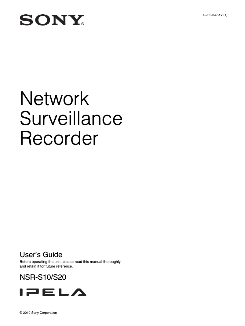 Page 1 de la notice Manuel utilisateur Sony IPELA NSR-S10