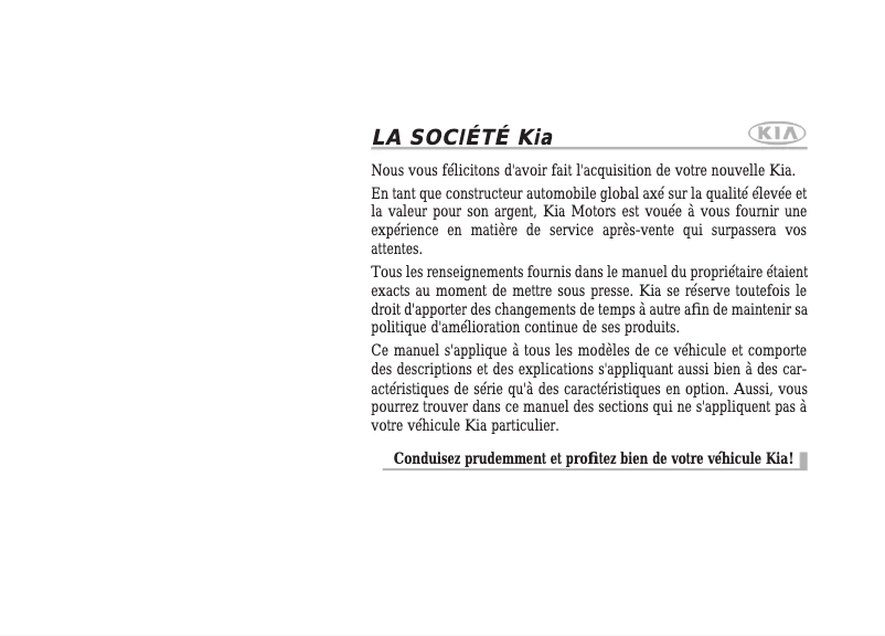 Page 1 de la notice Manuel utilisateur Kia Cadenza (2014)