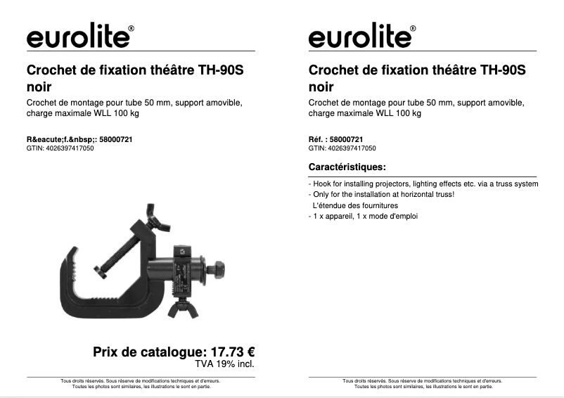 Page n°1 - Fiche technique Eurolite TH-90S