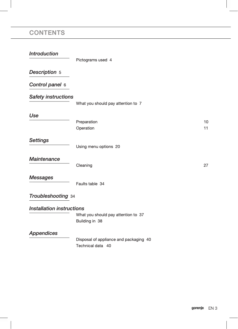 Page n°1 - Manuel utilisateur Gorenje CMA 9200