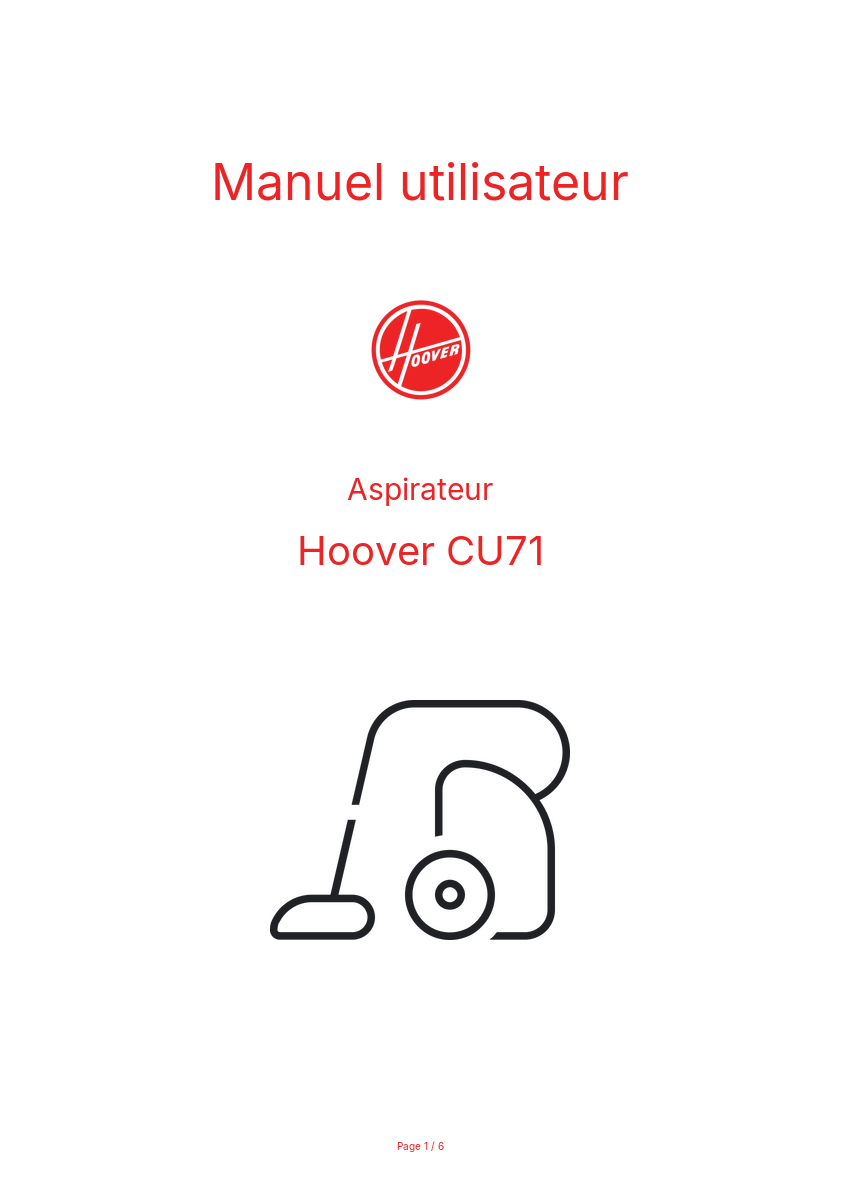 Page n°1 - Manuel utilisateur Hoover CU71
