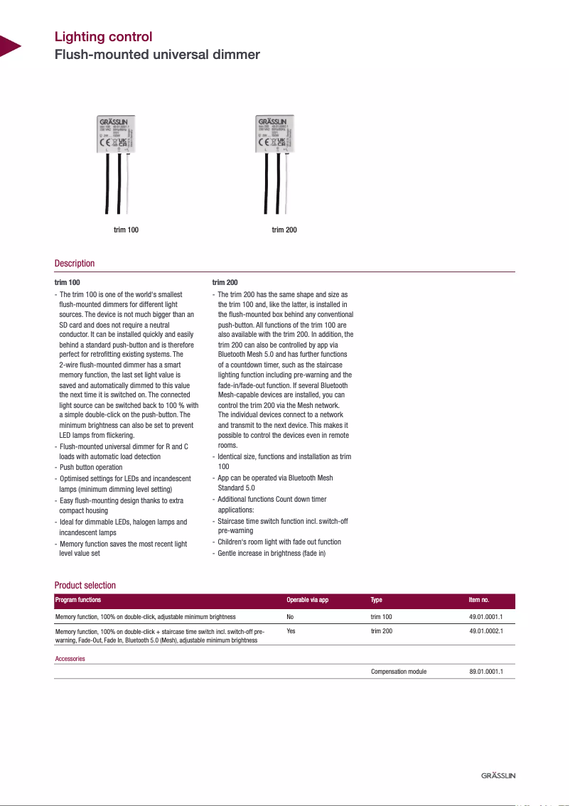Page 1 de la notice Fiche technique Grässlin Trim 100