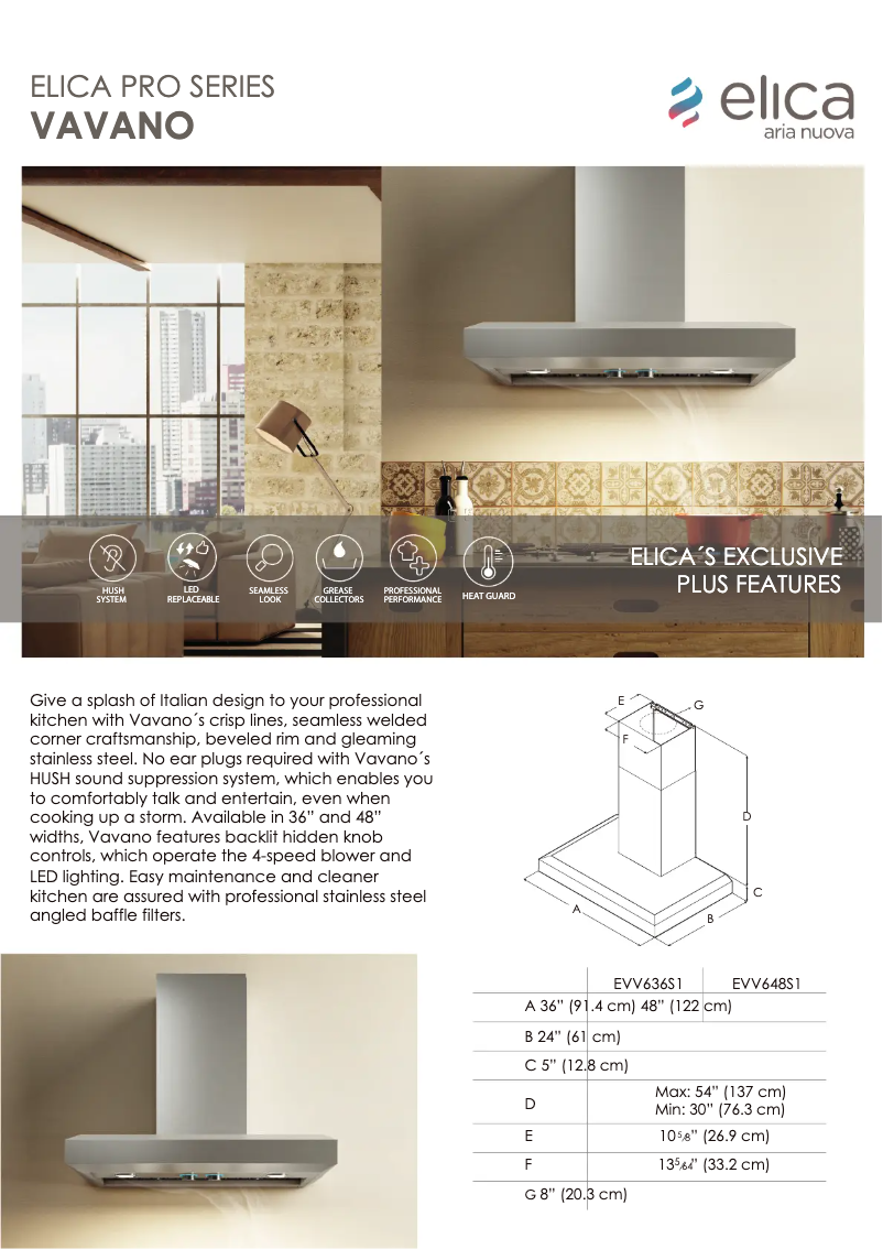 Page 1 de la notice Fiche technique Elica Vavano EVV648S1