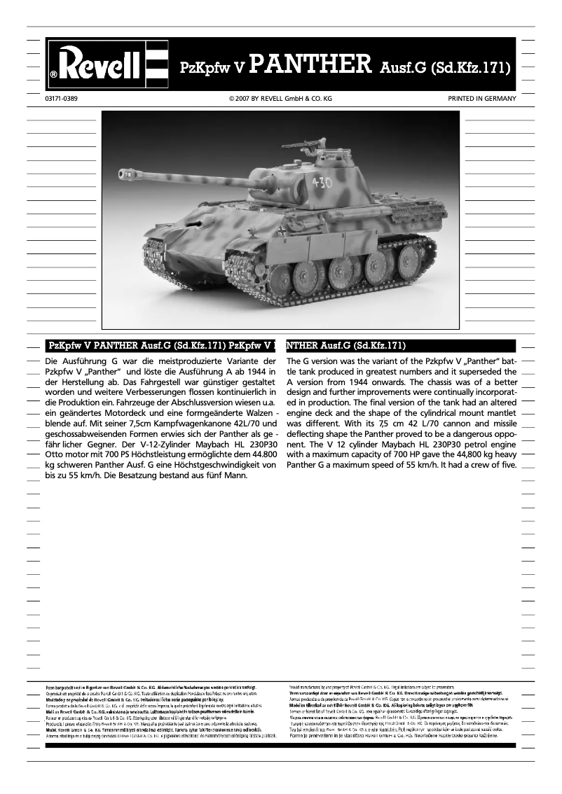 Page n°1 - Manuel utilisateur Revell PzKpfw V PANTHER Ausf.G