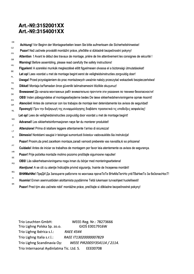 Página 1 del manual Manual de usuario Trio Lighting Windsor 315400162