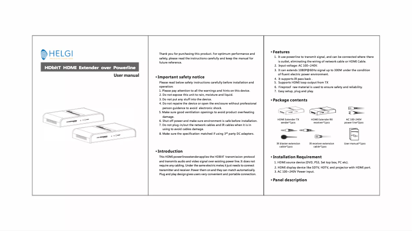 Page n°1 - Manuel utilisateur HELGI HLG0380