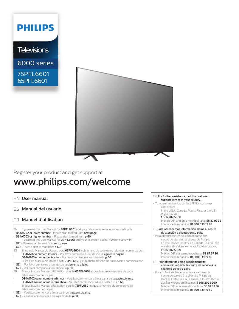 Page 1 de la notice Manuel utilisateur Philips 75PFL6601
