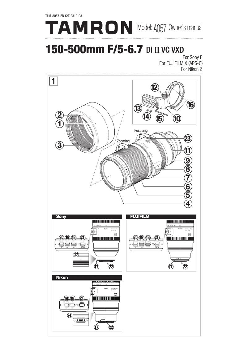 Image de la première page du manuel de l'appareil 150-500mm F/5-6.7 Di III VC VXD