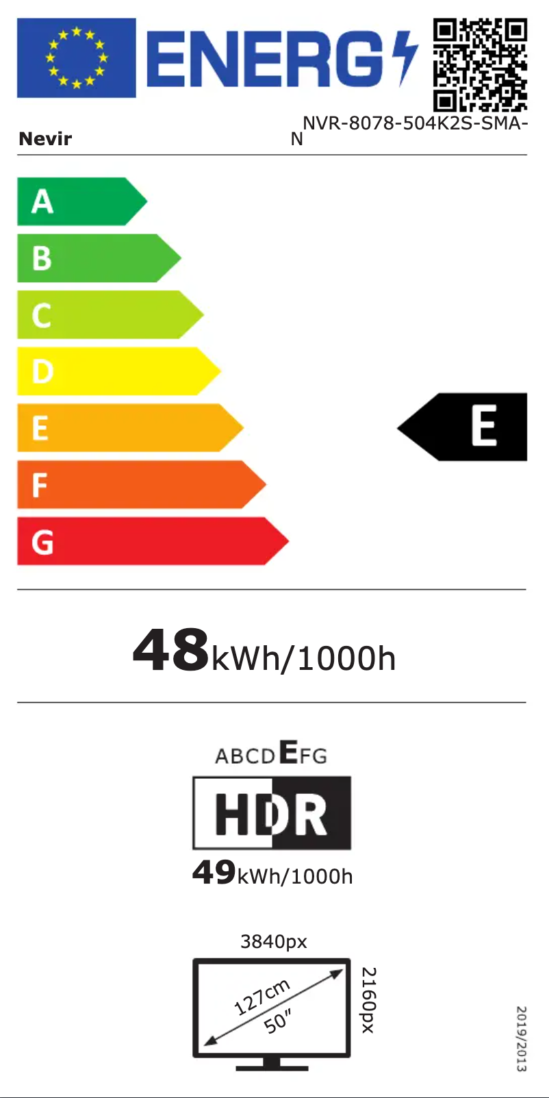 Page 1 de la notice Label énergétique Nevir NVR-8078-504K2S-SMA-N