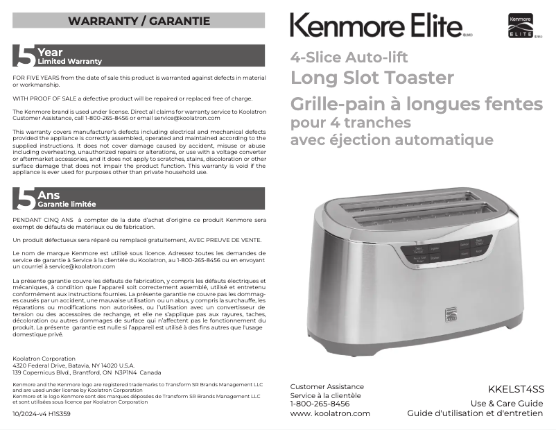 Page 1 de la notice Manuel utilisateur Kenmore KKELST4SS