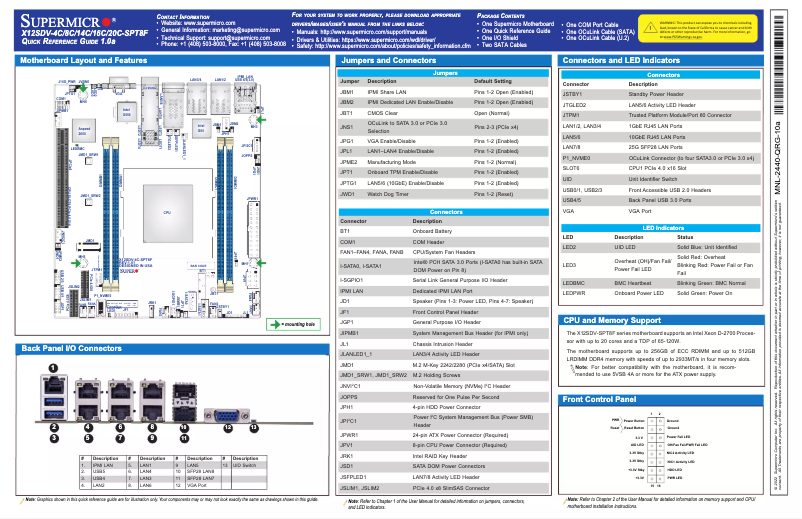 Page 1 de la notice Guide de démarrage rapide Supermicro X12SDV-4C-SPT8F