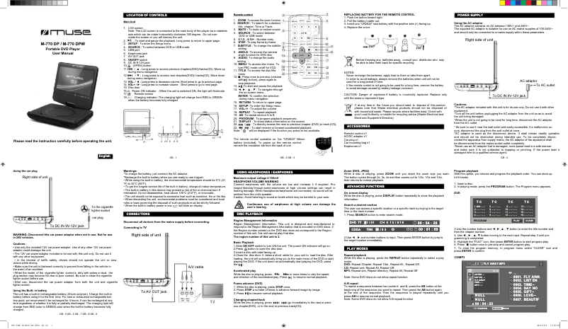 Page n°1 - Manuel utilisateur Muse M-770 DP