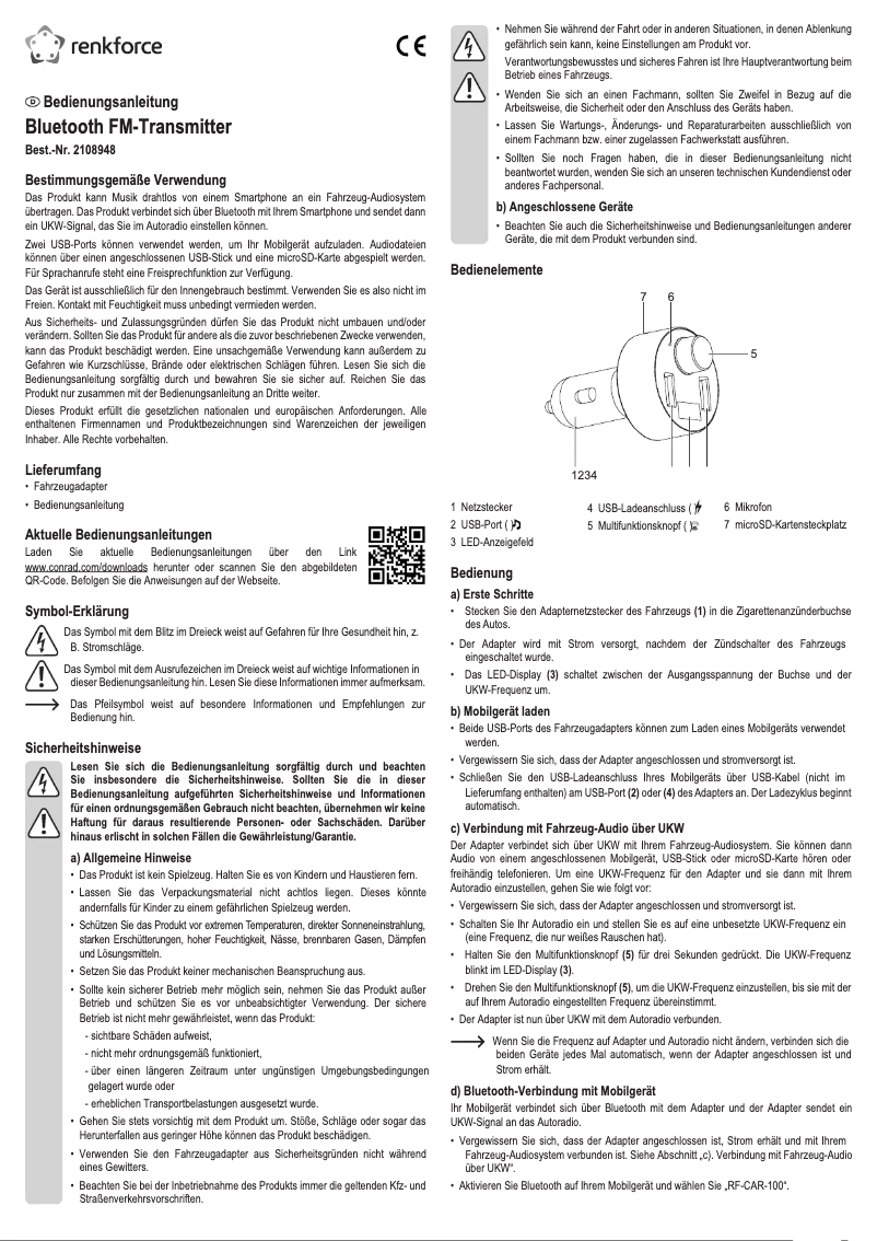 Page 1 de la notice Manuel utilisateur Renkforce RF-CAR-100