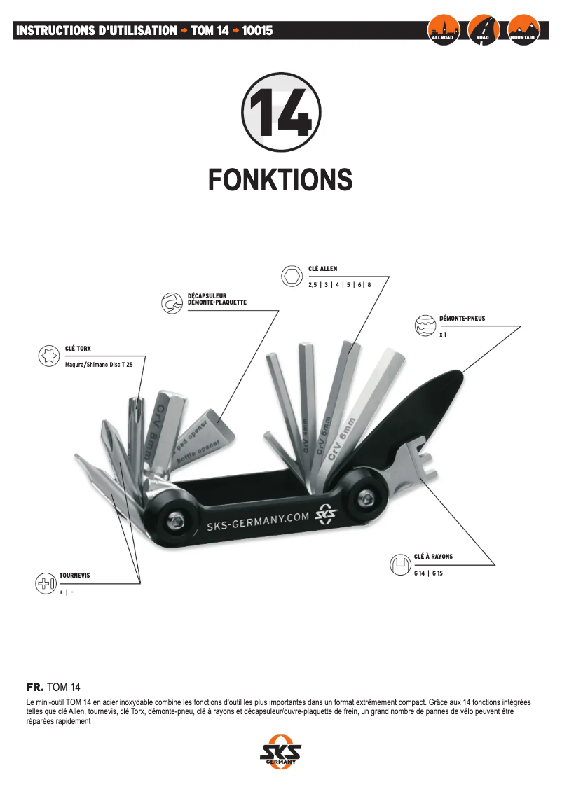 Page 1 de la notice Manuel utilisateur SKS TOM 14