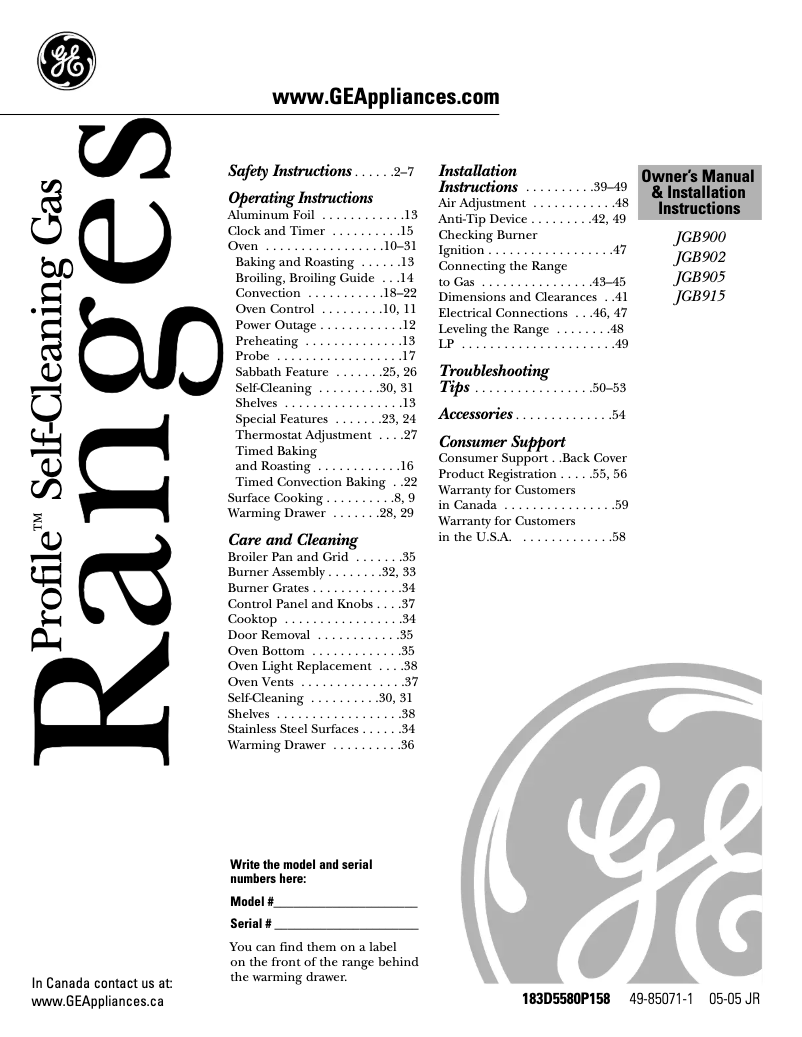 Image de la première page du manuel de l'appareil JGB915WEFWW