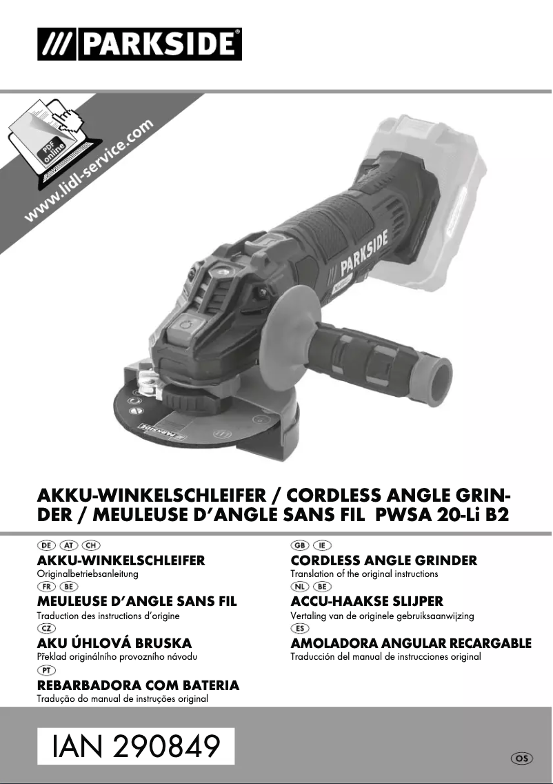 Page 1 de la notice Manuel utilisateur Parkside PWSA 20-Li B2