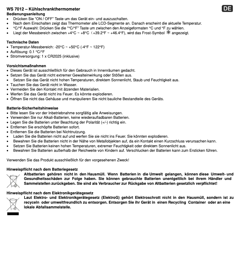 Image de la première page du manuel de l'appareil WS 7012