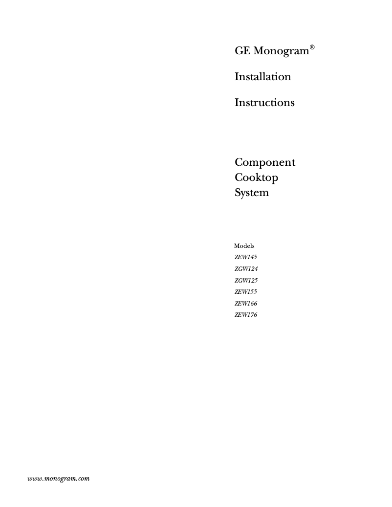 Página 1 del manual Guía de instalación GE ZEW176YSS