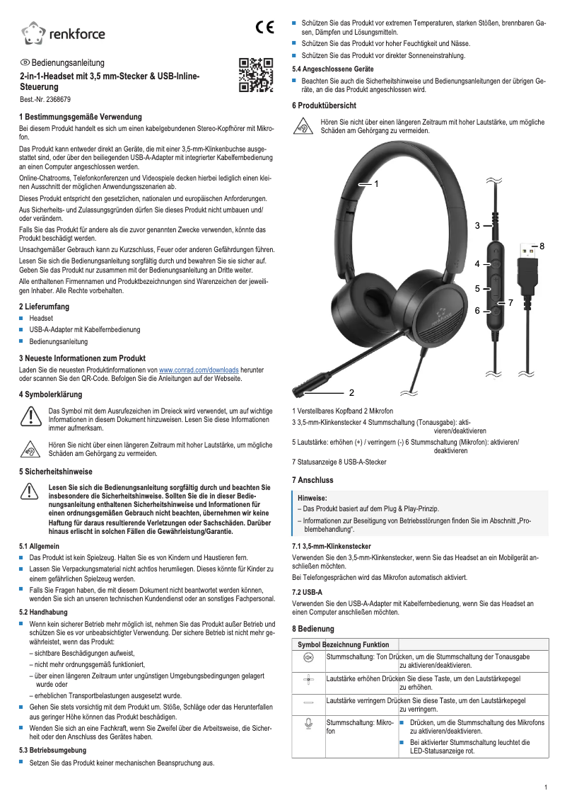 Page n°1 - Manuel utilisateur Renkforce RF-HS-360