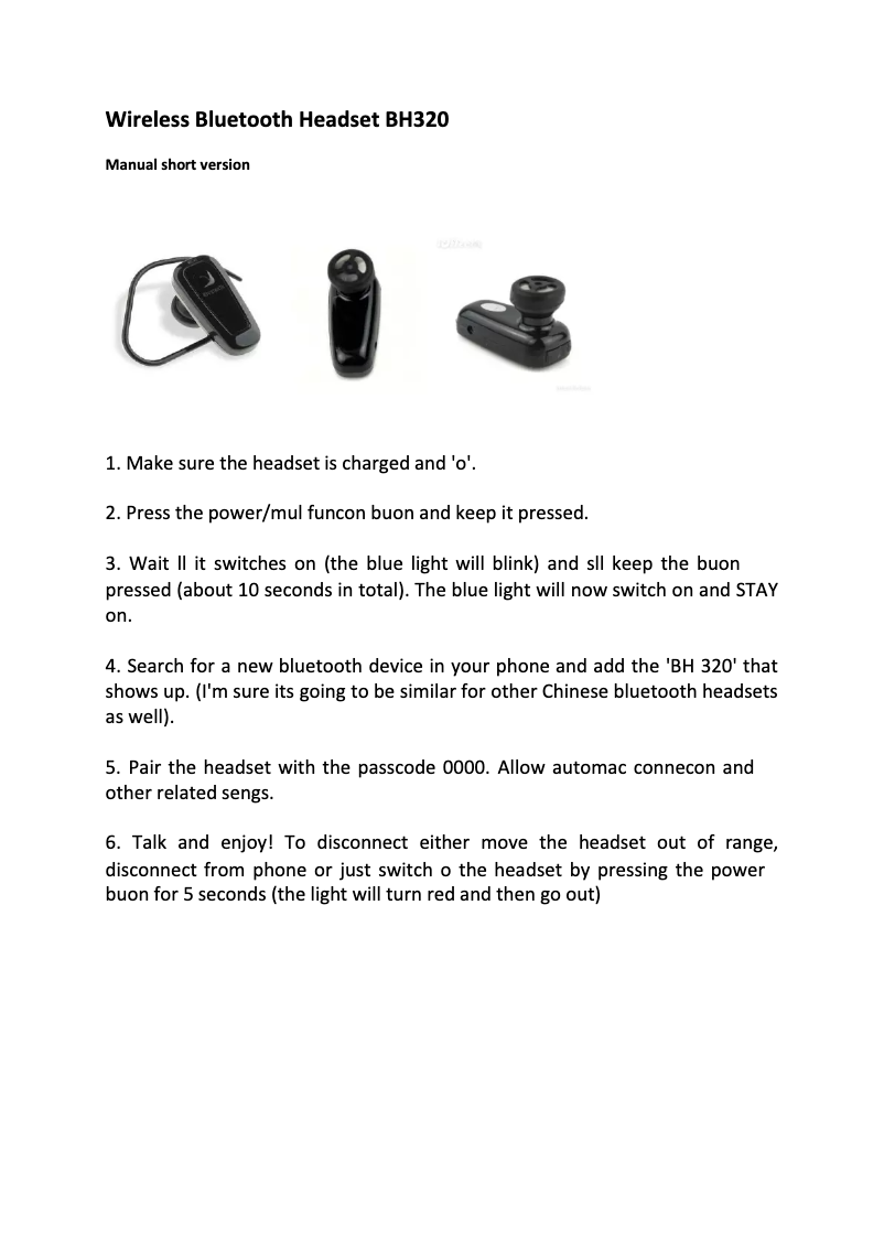 Page n°1 - Manuel utilisateur Kruidvat Wireless Bluetooth Headset BH320