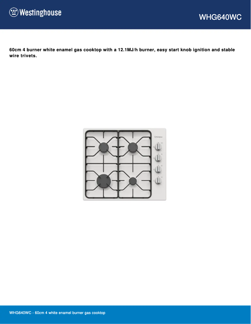 Page n°1 - Fiche technique Westinghouse WHG640WC