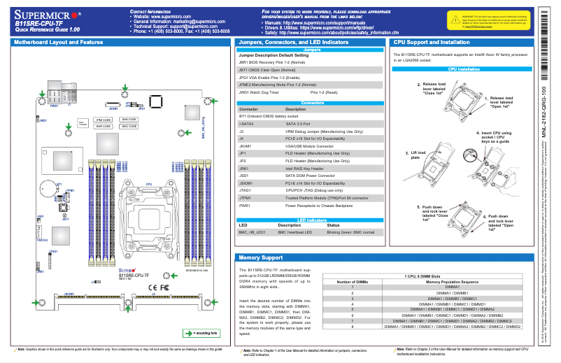 Page 1 de la notice Manuel utilisateur Supermicro B11SRE-CPU-TF