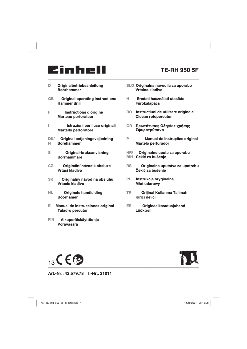 Page 1 de la notice Manuel utilisateur Einhell TE-RH 950 5F