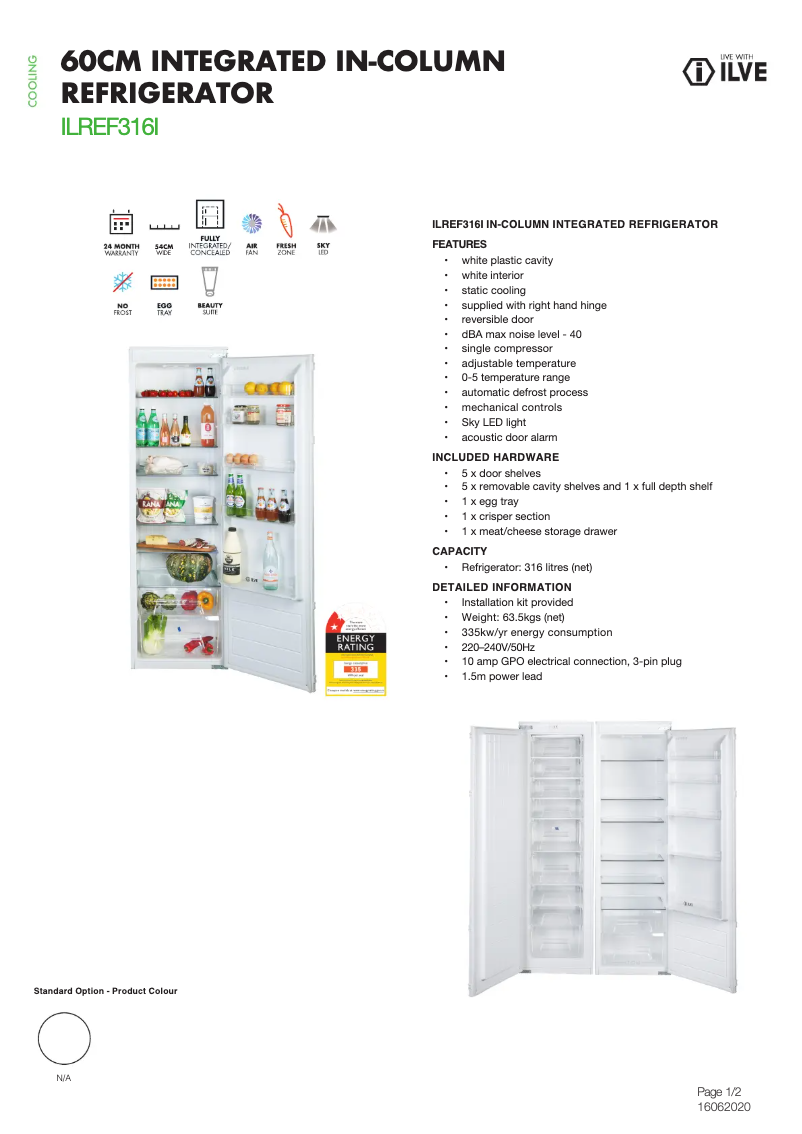 Page n°1 - Fiche technique Ilve ILREF316I