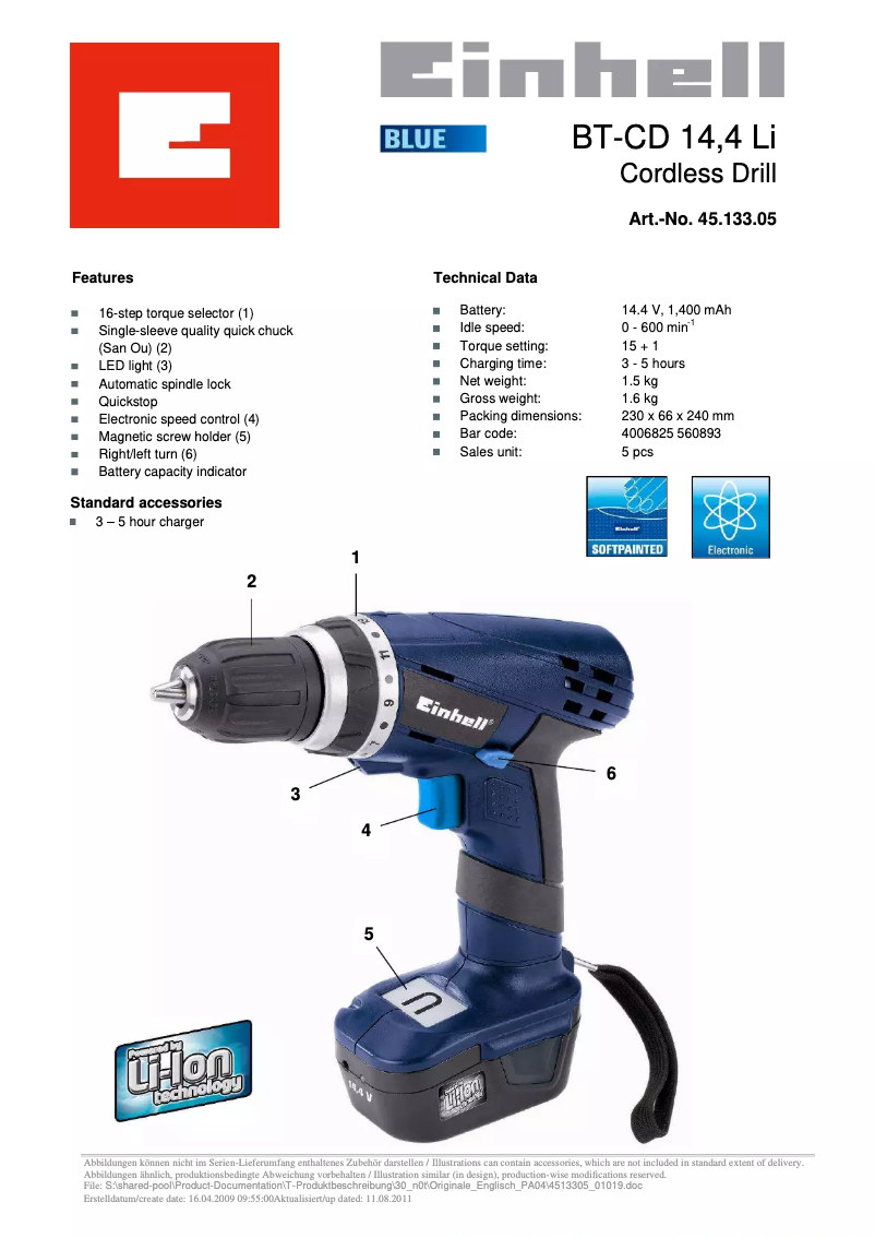 Page n°1 - Manuel utilisateur Einhell BT-CD 14,4 Li