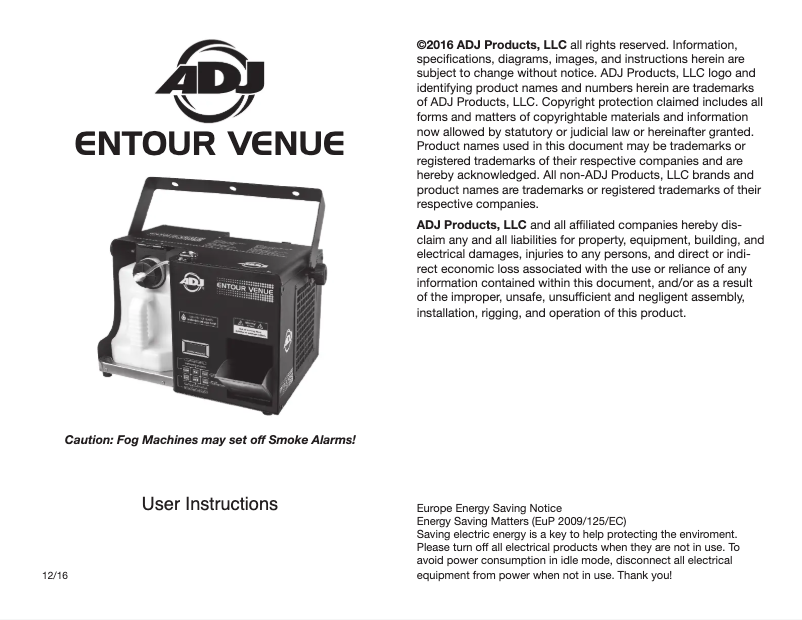 Image de la première page du manuel de l'appareil Entour Venue