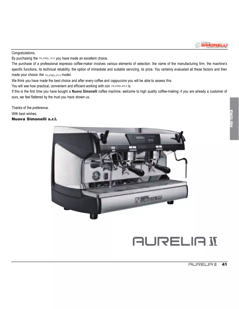 Page 1 de la notice Manuel utilisateur Nuova Simonelli Aurelia ll