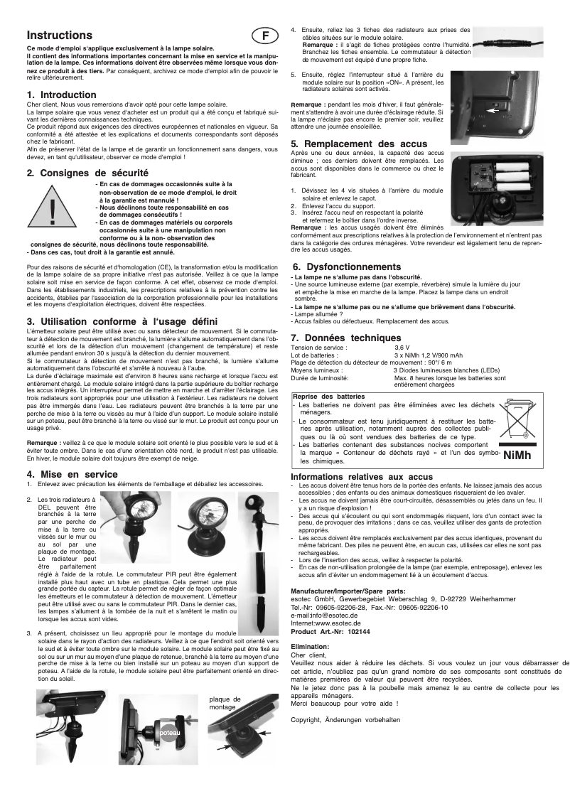 Imagen de la primera página del manual del dispositivo Solarspot Trio PIR