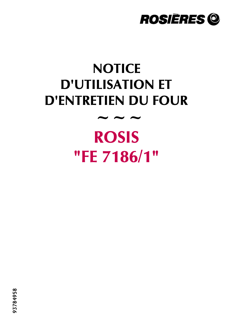 Page 1 de la notice Manuel utilisateur Rosieres FE 7186/1 IN