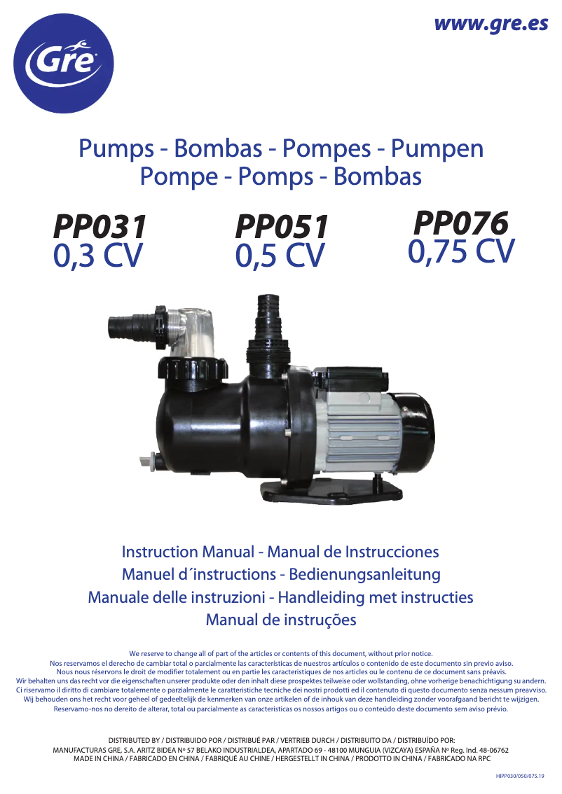 Page 1 de la notice Manuel utilisateur Gre PP031