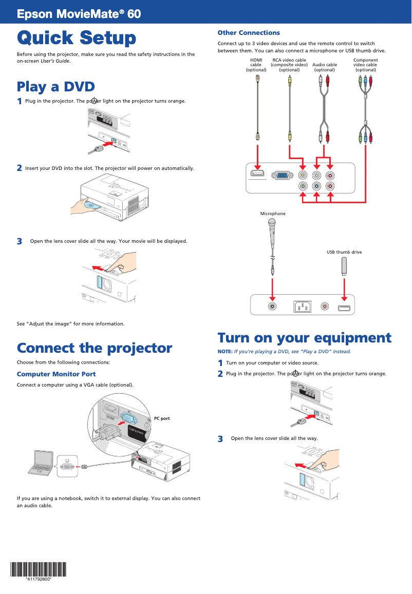 Page 1 de la notice Manuel utilisateur Epson MovieMate 60