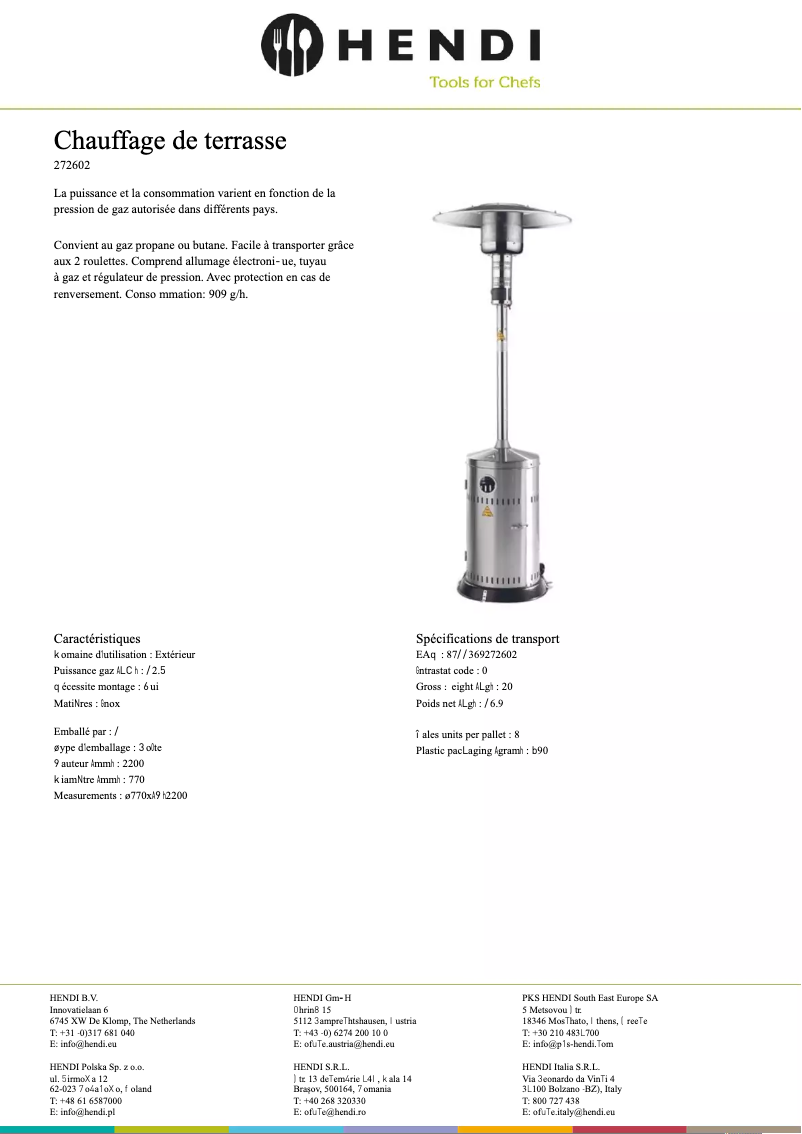 Page 1 de la notice Fiche technique Hendi 272602