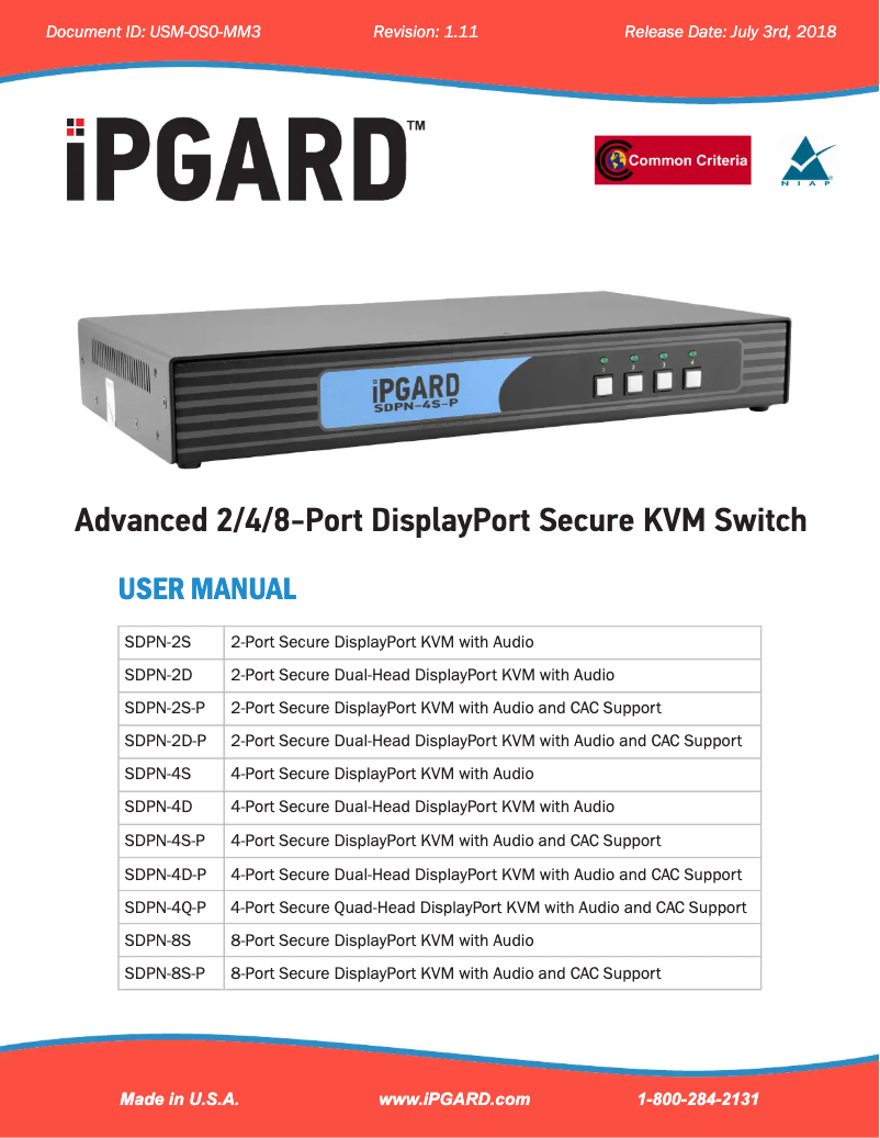 Page 1 of the manual User Manual iPGARD SDPN-2S