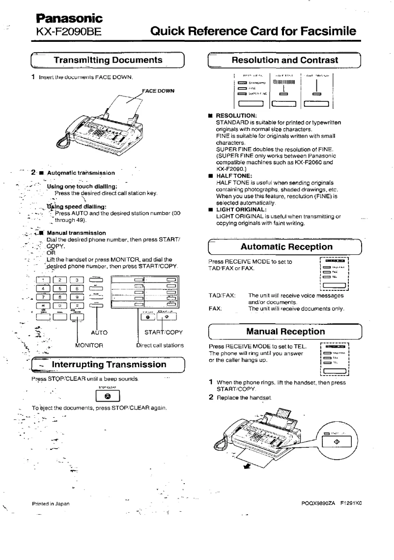 Page 1 de la notice Manuel utilisateur Panasonic KX-F2090BE