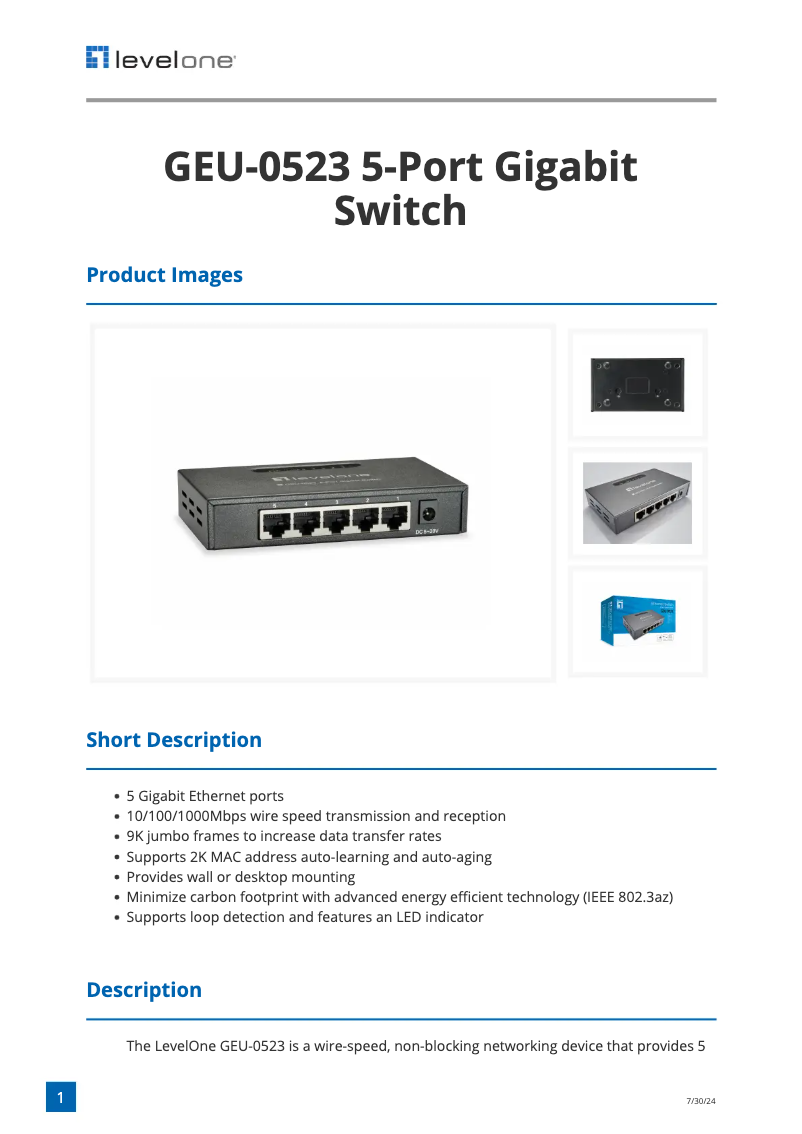 Page n°1 - Manuel utilisateur LevelOne GEU-0523