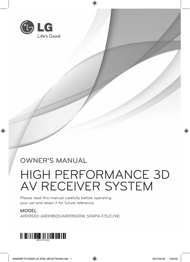 Page 1 de la notice Manuel utilisateur LG ARX9500