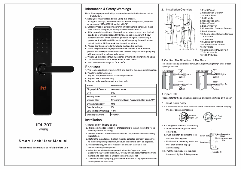 Image de la première page du manuel de l'appareil IDL707