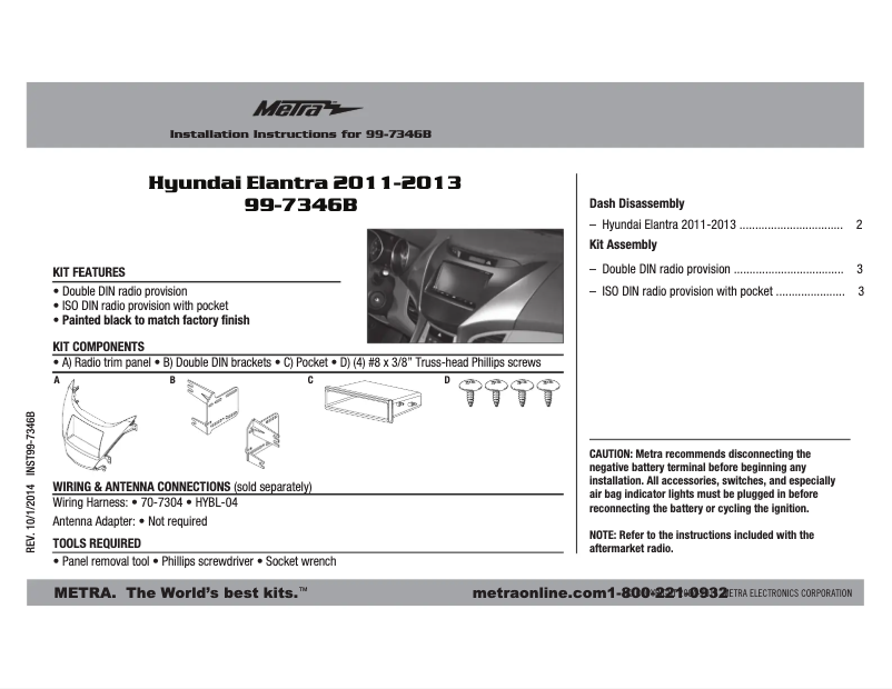 Page n°1 - Mode d'emploi Metra 99-7346B