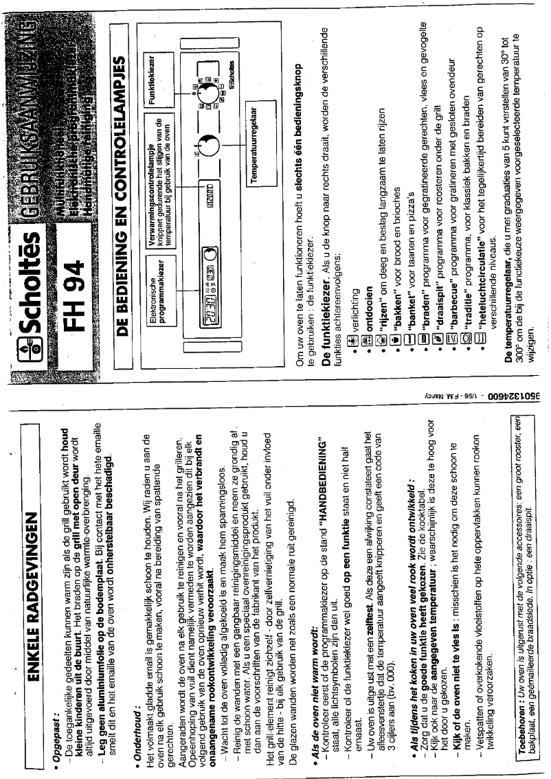 Page 1 de la notice Manuel utilisateur Scholtès FH 94